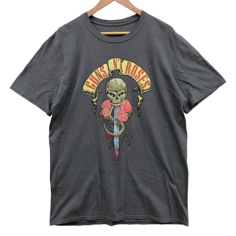 美品◆ガンズ＆ローゼス Tシャツ 公式 半袖 プリント バンド バンT チャコール グレー メンズ サイズL GUNS＆ROSES 【AFB29】