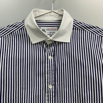 美品◆ブリッラ ペル イル グスト×トーマス メイソン シャツ ストライプ コットン ネイビー メンズ サイズ40 15 4/3 Brilla per il gusto×THOMAS MASON 【AFB11】