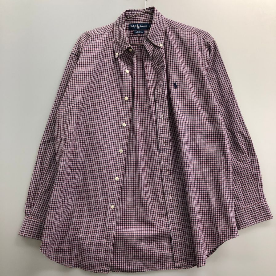 美品◆ラルフローレン ボタンダウンシャツ 90 オールド BLAKE チェック ボルドー系 メンズ サイズS Ralph Lauren 【AFB40】