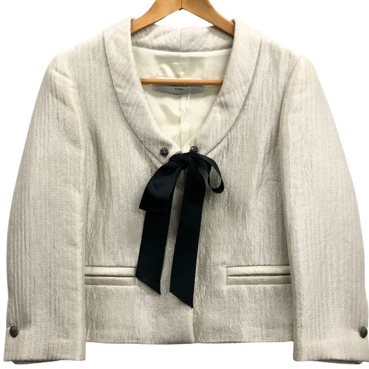 新品同様◆ヴァレンティノ ジャケット ローマ ノーカラー ウール レディース アイボリー サイズ42 VALENTINO 【AFB4】