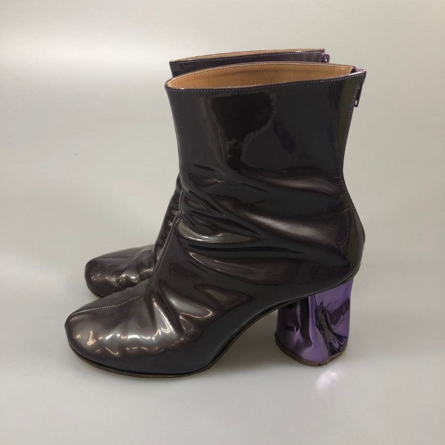 メゾン マルジェラ ブーツ ヒール 変形 メタリック ジップ 39WU0139 パープル サイズ41 レディース Maison Margiela 約26.0cm【AFC52】