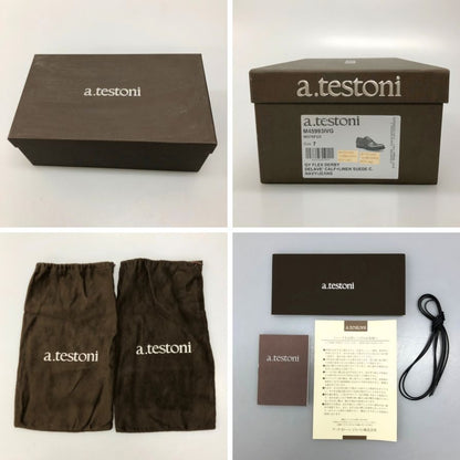 ア テストーニ レザーシューズ キャンバス コンビ メンズ ネイビー サイズ7 a.testoni 約25.5cm【AFD8】