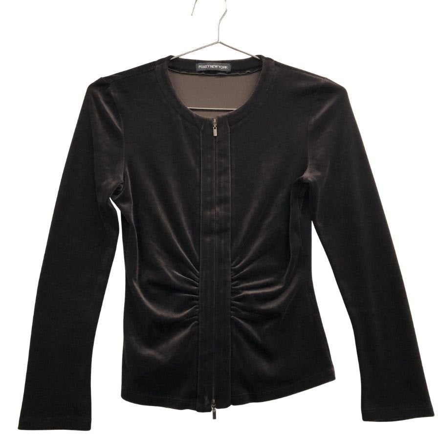 美品◆フォクシー ニューヨーク トップス  ストレッチベロア 23377 レディース サイズF ブラウン FOXEY NEW YORK 【AFB46】