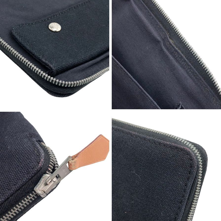 エルメス 長財布 フールトゥ パースGM キャンバス シルバー金具 ラウンドファスナー ブラック HERMES【AFI20】