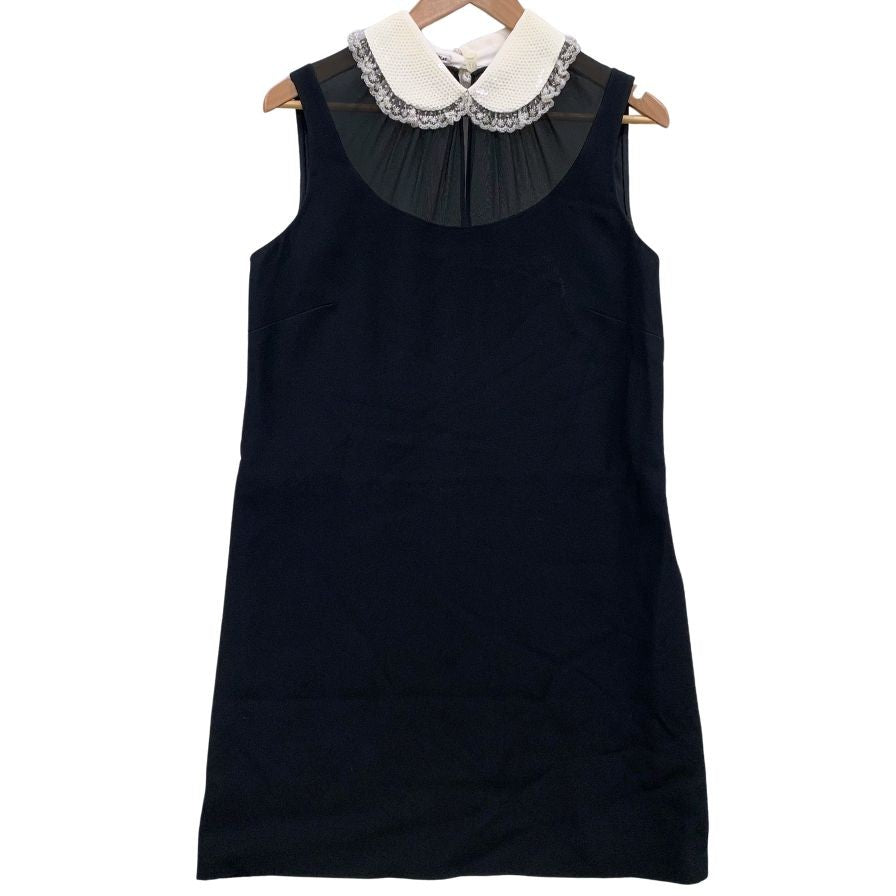 中古◆ミュウミュウノースリーブ ワンピース 襟付 ビスコースレーヨン レディース サイズ42 ブラック miumiu 【AFB25】