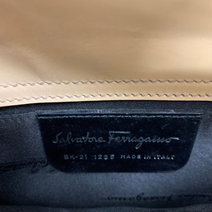 美品◆サルヴァトーレ フェラガモ ワンショルダーハンドバッグ リザード 型押し ホワイト系 レディース Salvatore Ferragamo【AFE8】