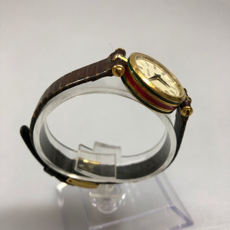 グッチ クオーツ 腕時計  2針  ゴールド文字盤  レザーベルト ユニセックス ワインレッド GUCCI