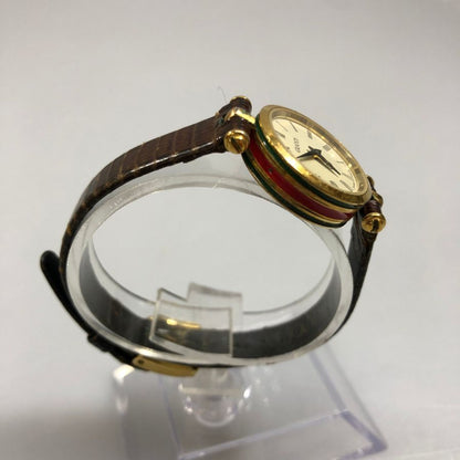 グッチ クオーツ 腕時計  2針  ゴールド文字盤  レザーベルト ユニセックス ワインレッド GUCCI