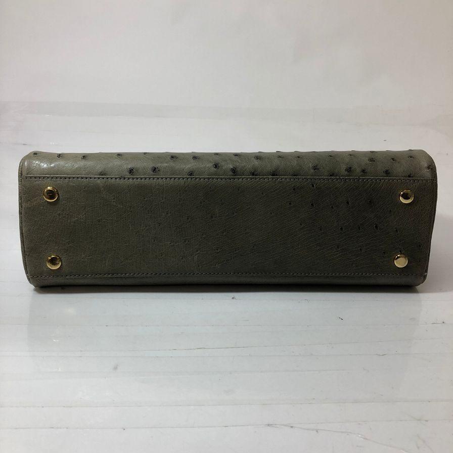 ラ ルーチェ オーストリッチ トップハンドル ハンドバッグ ゴールド金具 レディース グレー La Luce【AFE4】