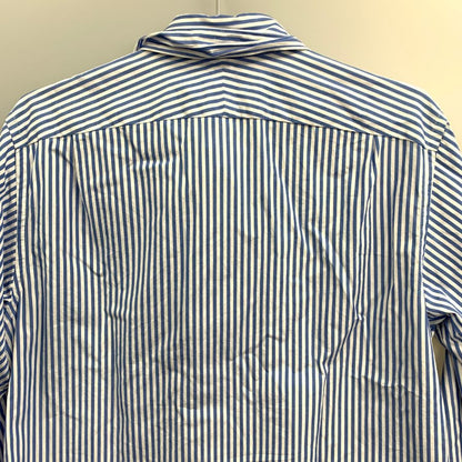 美品◆サロン シー ルンドマン シャツ コットン ストライプ イタリア製 ブルー メンズ サイズS SALON C. LUNDMAN 【AFB13】