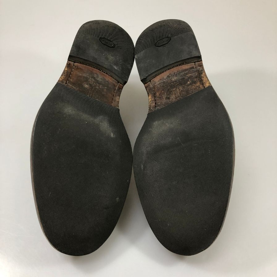 ヤンコ レザーシューズ プレーントゥ ガラスレザー 外羽根 メンズ サイズ7.5 ブラウン YANKO 約26.5cm【AFC52】