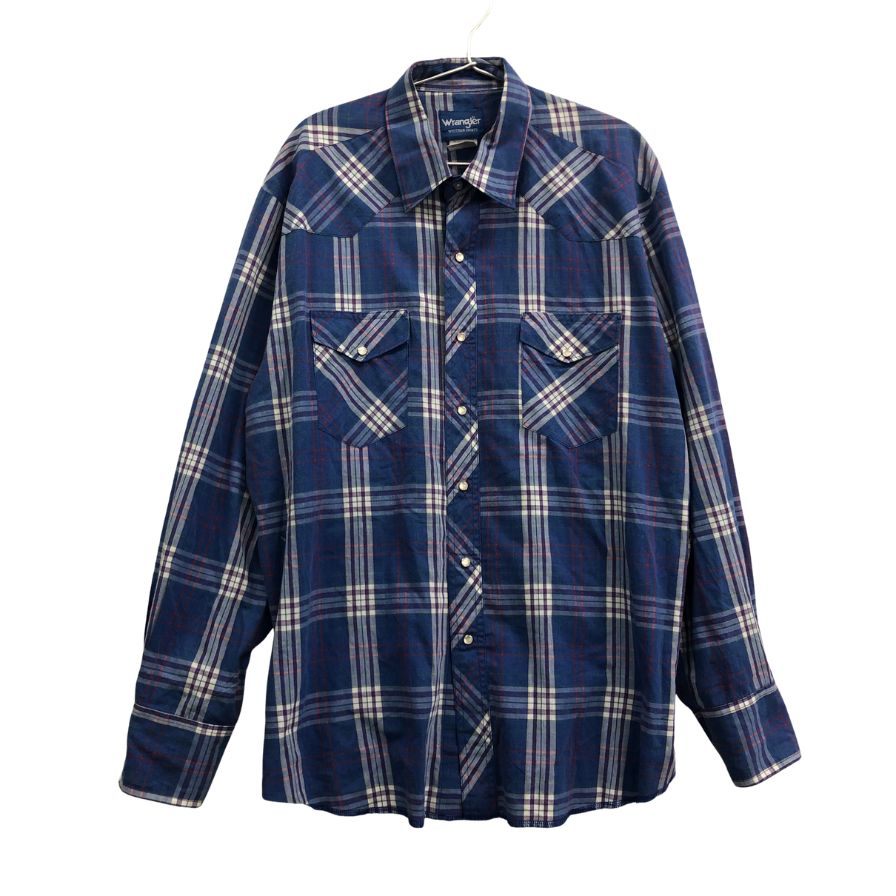 美品◆ラングラー 90S 長袖シャツ バングラデシュ製 ブルー メンズ サイズXL Wrangler 【AFB12】