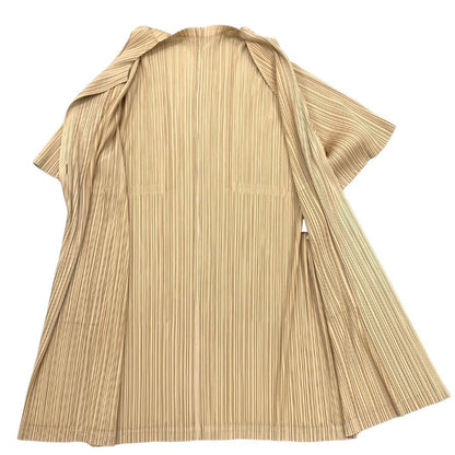 極美品◆プリーツプリーズ イッセイミヤケ プリーツコート PP91-JA163 ベージュ レディース サイズ3 PLEATS PLEASE ISSEY MIYAKE 【AFB16】