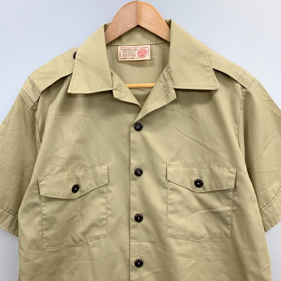美品◆オフィシャルメンズシャツ ボーイスカウト シャツ 半袖 エポレット USA製 メンズ サイズM ベージュ系 OFFICIAL MEN'S SHIRT 【AFB44】