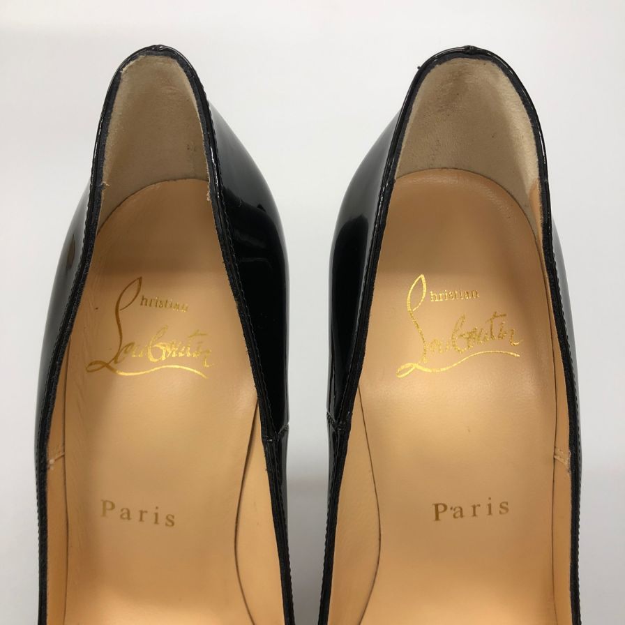クリスチャン ルブタン パンプス パテントレザー ソーケイト ポインテッドトゥ ブラック レディース サイズ34 Christian Louboutin 約20.5cm【AFD15-2】