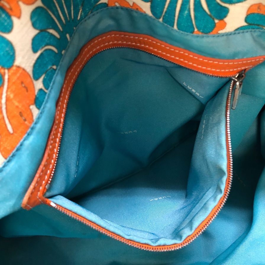 フェンディ キャンバス 花柄 ハンドバッグ ブルー FENDI【AFE4】