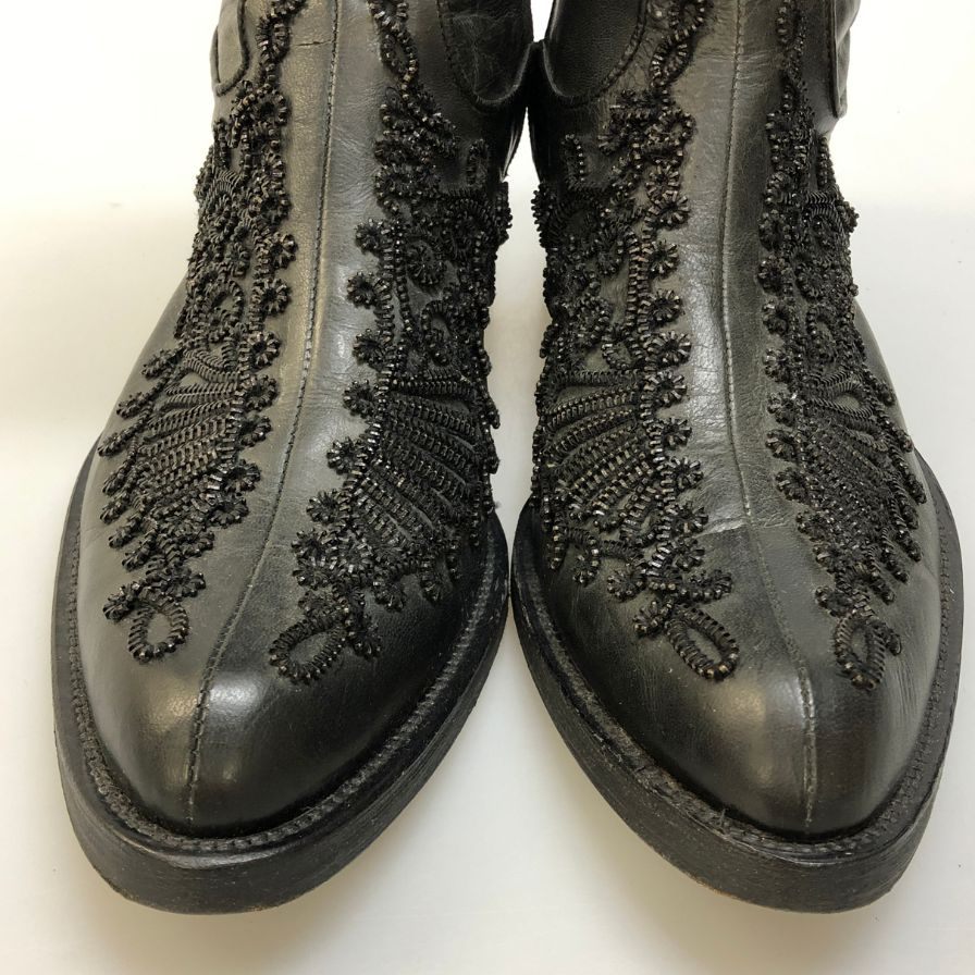 アレキサンダーマックイーン レザーブーツ ロングブーツ 23919 サイドジップ 装飾 メンズ ブラック サイズ44 Alexander McQueen 約30.0cm【AFI30】