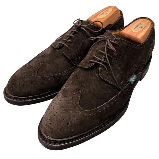 パラブーツ ブルックスブラザーズ レザーシューズ ウイングチップ フルブローグ スエード サイズ9.5 ブラウン Paraboot Brooks Brothers ビジネスシューズ 約28.0cm【LA】【中古】