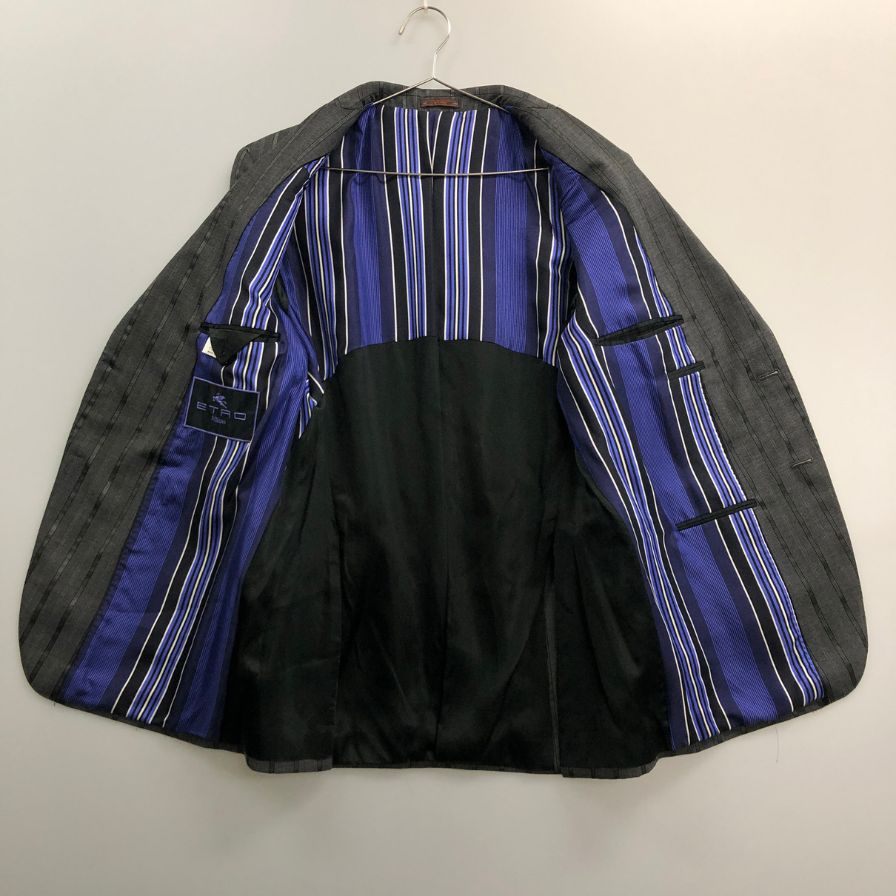 美品◆エトロ ジャケット ストライプ柄 裏地パープルストライプ メンズ サイズ不明(48相当) グレー ETRO 【AFA22】