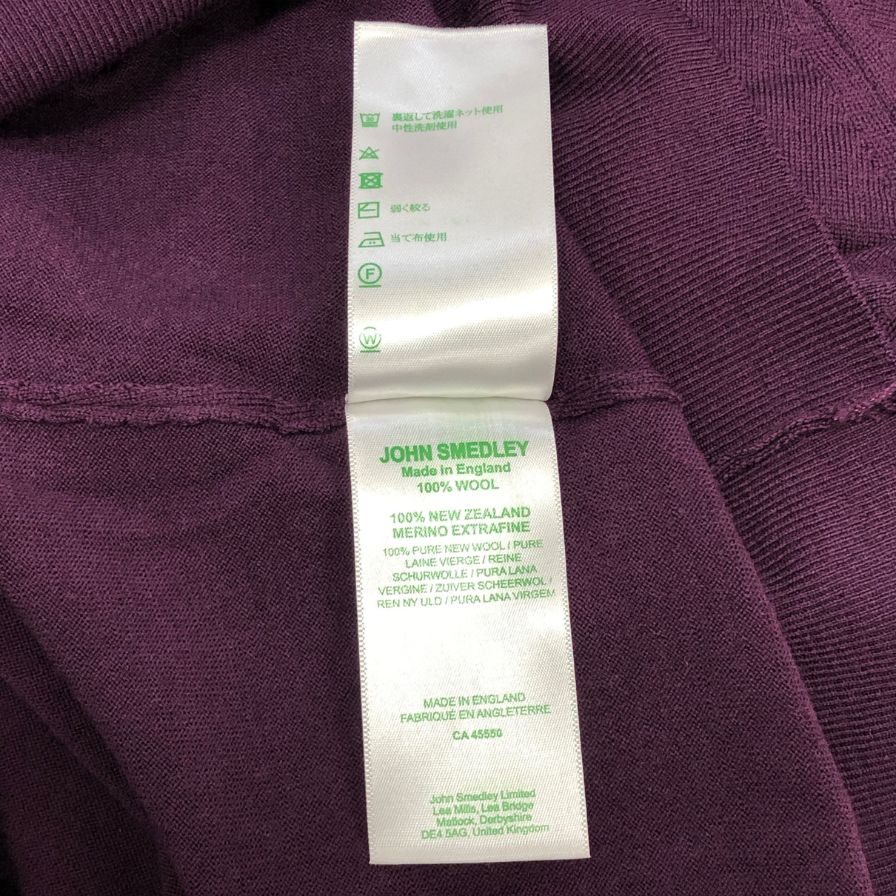 中古◆ジョンスメドレー ニットセーター ウール ハイゲージ Vネック パープル メンズ サイズL JOHN SMEDLEY 【AFB4】