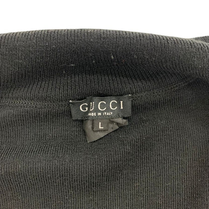 中古◆グッチ ニットブルゾン ジップアップ エポーレット ショルダーストラップ ウール100% サイズL ブラック メンズ GUCCI 【AFB2】