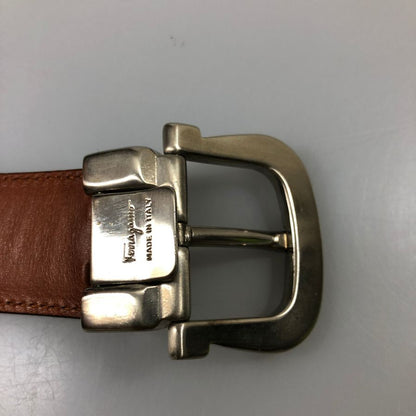 サルヴァトーレフェラガモ レザーベルト 23 7568 ダークブラウン シルバー金具 メンズ Salvatore Ferragamo【AFB55】