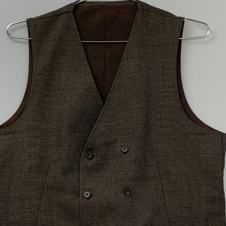 極美品◆ユニバーサルランゲージ ベスト ダブル カノニコ サイズ46 ブラウン系 ツイード調 メンズ VITALE BARBERIS CANONICO UNIVERSAL LANGUAGE 【AFB12】