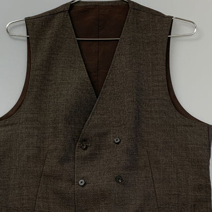 極美品◆ユニバーサルランゲージ ベスト ダブル カノニコ サイズ46 ブラウン系 ツイード調 メンズ VITALE BARBERIS CANONICO UNIVERSAL LANGUAGE 【AFB12】
