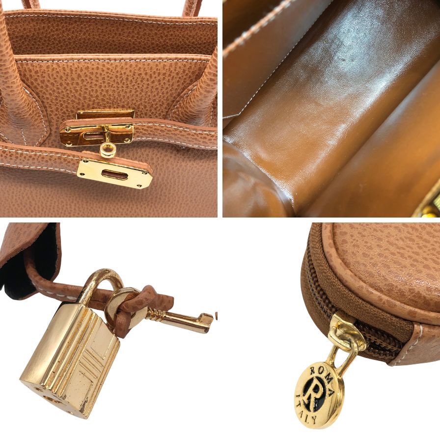 ローマ イタリー レディース レザーハンドバッグ ケリー風 ブラウン ROMA ITALY【AFE8】
