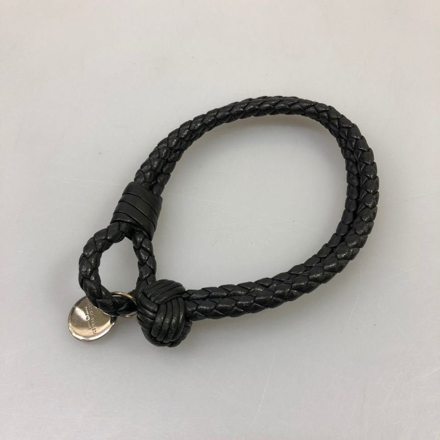 ボッテガヴェネタ ブレスレット レザー イントレチャート シルバープレート メンズ ブラック系 BOTTEGA VENETA