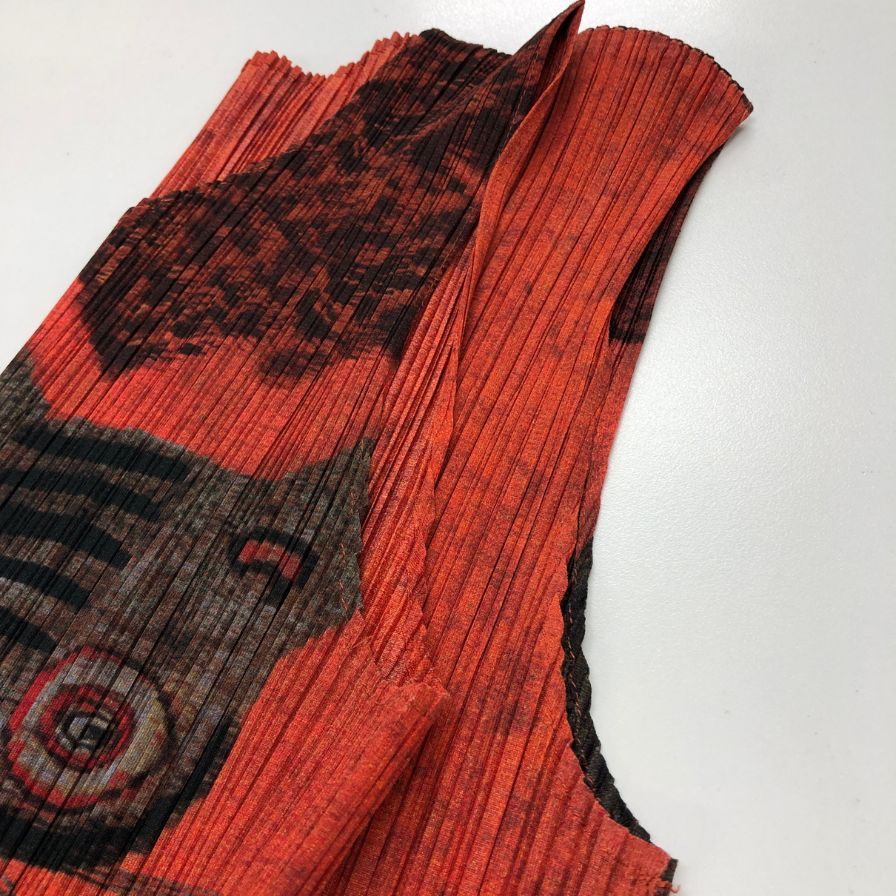 美品◆プリーツプリーズ イッセイミヤケ ノースリーブワンピース Tiger Cat Korean Fork Art Minwa Dress レディース サイズ3 PP83-JH719 PLEATS PLEASE ISSEY MIYAKE 【AFB10】