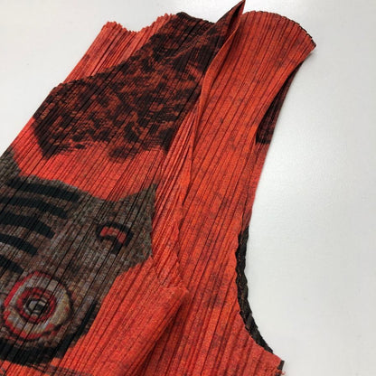 美品◆プリーツプリーズ イッセイミヤケ ノースリーブワンピース Tiger Cat Korean Fork Art Minwa Dress レディース サイズ3 PP83-JH719 PLEATS PLEASE ISSEY MIYAKE 【AFB10】