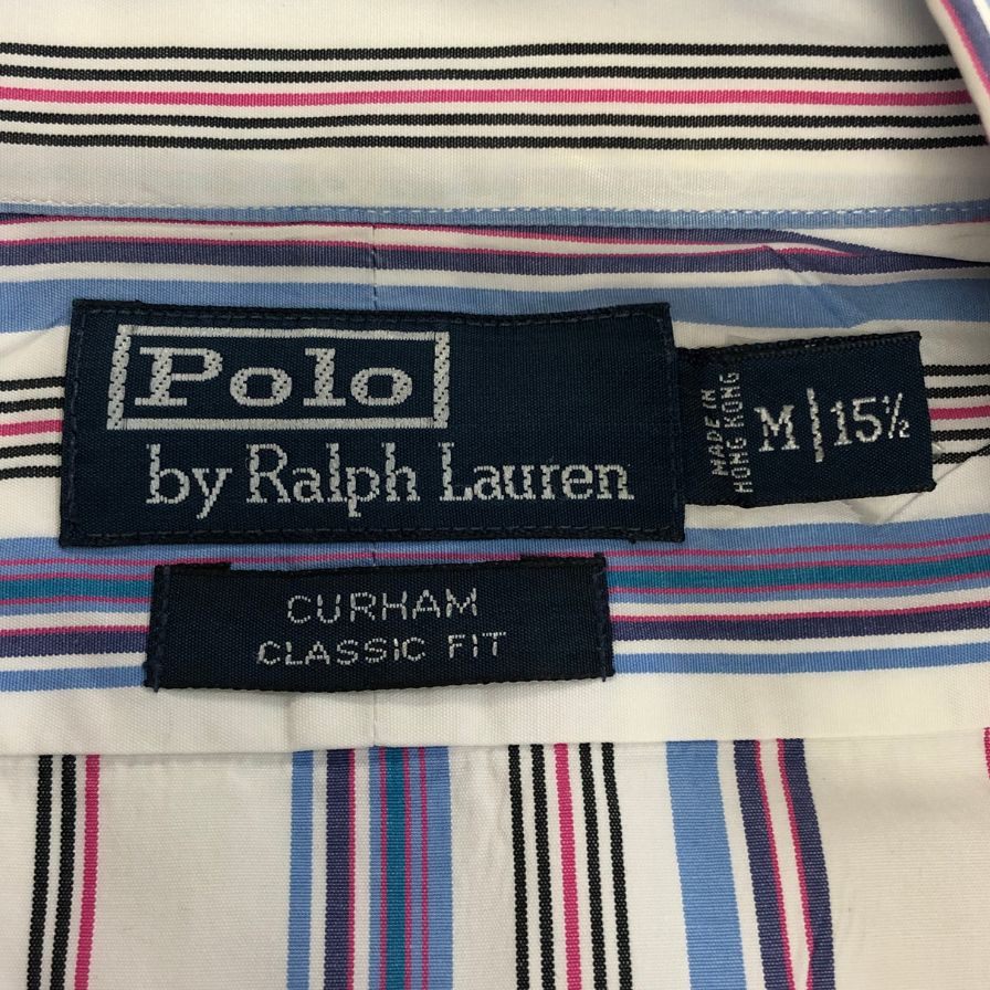 中古◆ポロ ラルフローレン ボタンダウンシャツ 90S クラシックフィット ストライプ マルチカラー メンズ サイズM Polo Ralph Lauren 【AFB5】