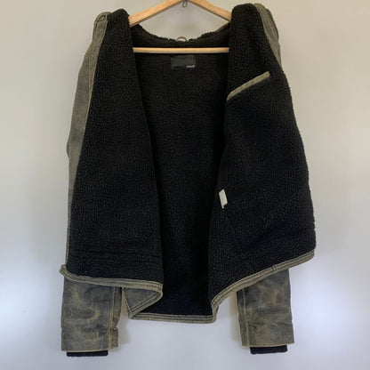 中古◆ハーレー レザー ジップパーカー 裏ボア グレー系 メンズ サイズ表記不明 Hurley 【AFF21】