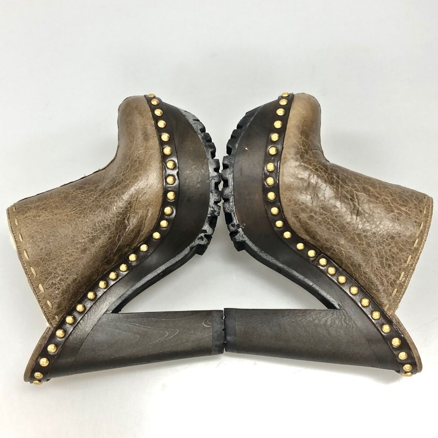 ミュウミュウ サボサンダル チャンキーヒール ムートン 内ボア ブラウン レディース サイズ36 MIUMIU 約22.5cm【AFC41-2】