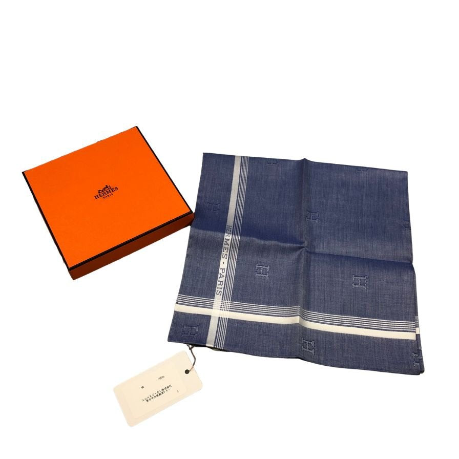 エルメス ハンカチ コットン100% ブルー系 レディース HERMES【AFI18-2】【中古】