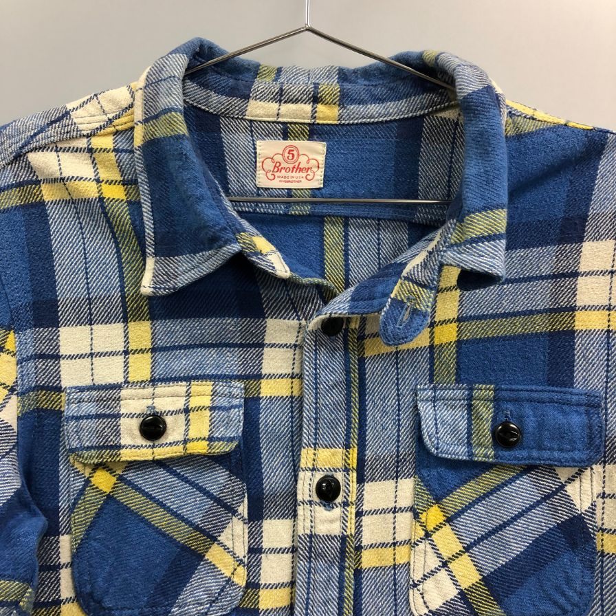 極美品◆ファイブブラザー ネルシャツ USA製 チェック柄 青系 コットン想定 復刻版想定 メンズ 品質タグサイズタグなし  M想定 FIVE BROTHER 【AFA8】