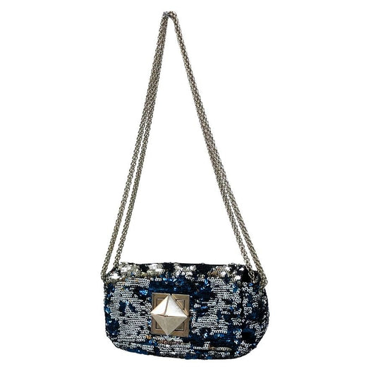 ソニアリキエル チェーンショルダーバッグ スパンコール シルバー金具 ネイビー×シルバー レディース SONIA RYKIEL【AFE4】