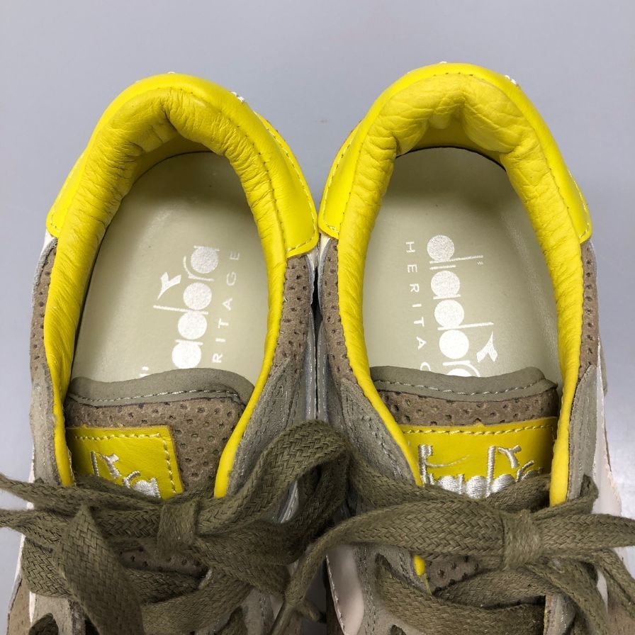 ディアドラ ヘリテージ トライデント カモ パーフォレーション スニーカー ナイロン メンズ ベージュ イエロー サイズUK7 diadora HERITAGE 約25.5cm【AFD15-2】