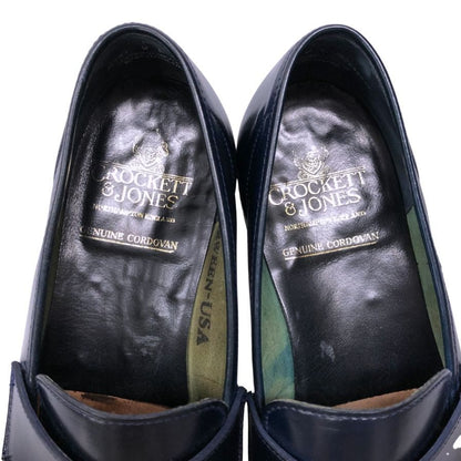クロケット&ジョーンズ ローファー ロムジー コードバン ネイビー メンズ 9E 375ラスト CROCKETT & JONES ROMSEY ローファー 約27.5cm【LA】【中古】