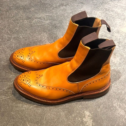 トリッカーズ ヘンリー サイドゴアブーツ ウイングチップ カーフ エイコンアンティーク サイズUK8.5 メンズ Tricker's ブーツ 約27.0cm【LA】【中古】