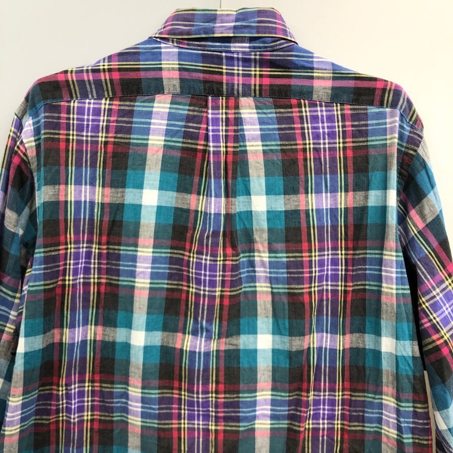 中古◆ラルフローレン ボタンダウンシャツ 90S チェック マルチカラー メンズ サイズL Ralph Lauren 【AFB12】
