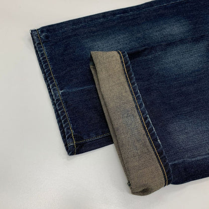 エドハーディー デニムパンツ ドクロ 蛇 刺繍 ペイント 装飾 ボタンフライ ウォッシュ USED加工 2009 インディゴ メンズ サイズ36 Ed Hardy 【AFB27】