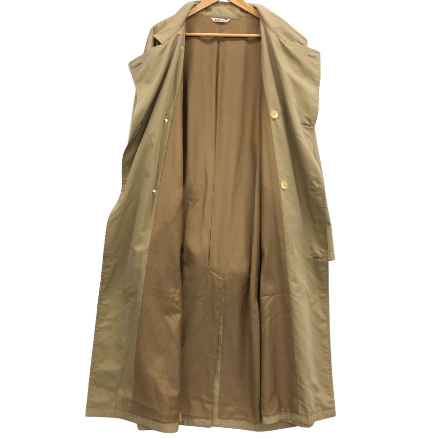 美品◆オーラリー トレンチコート ダブル WASHED FINX CUPRO TWILL LONG COAT ベージュ メンズ サイズ4 A20AC01FC AURALEE 【AFA22】