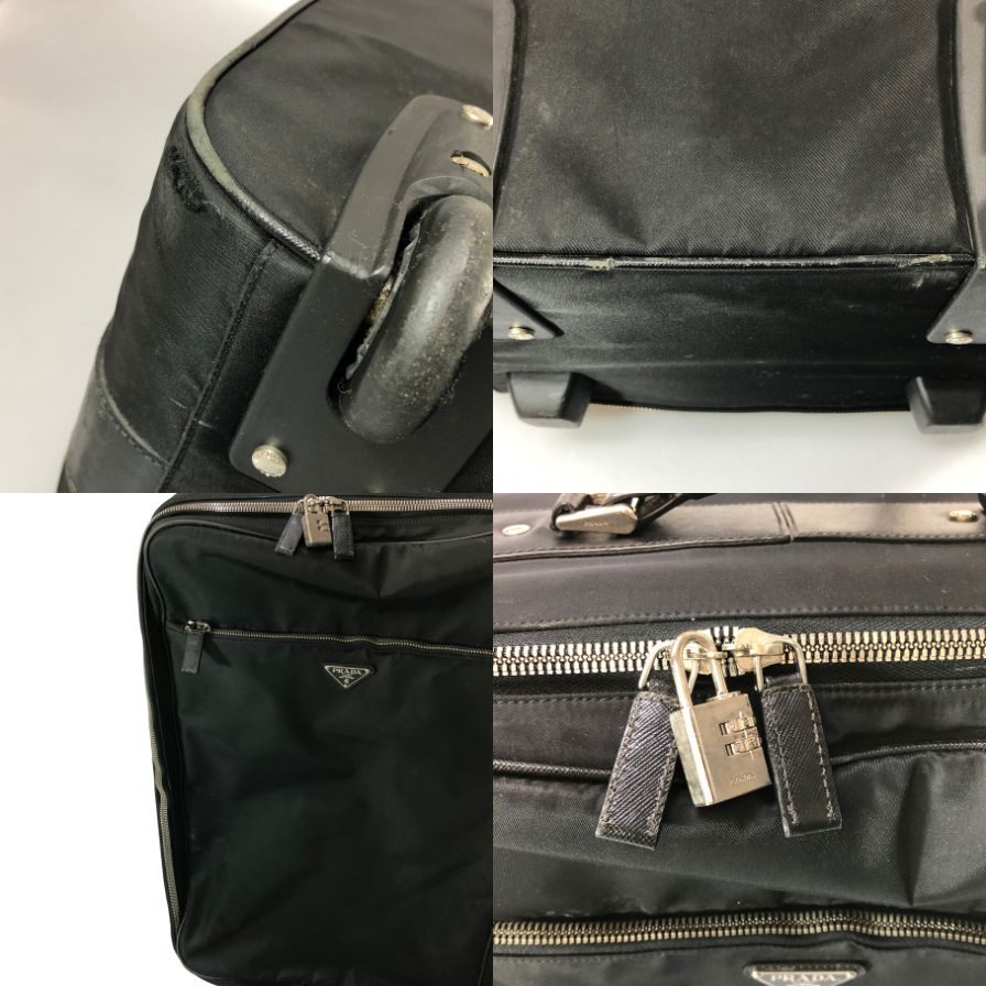 プラダ キャリーケース テスートナイロン×レザー ブラック トライアングルロゴ 2輪 鍵付き PRADA【AFE13】
