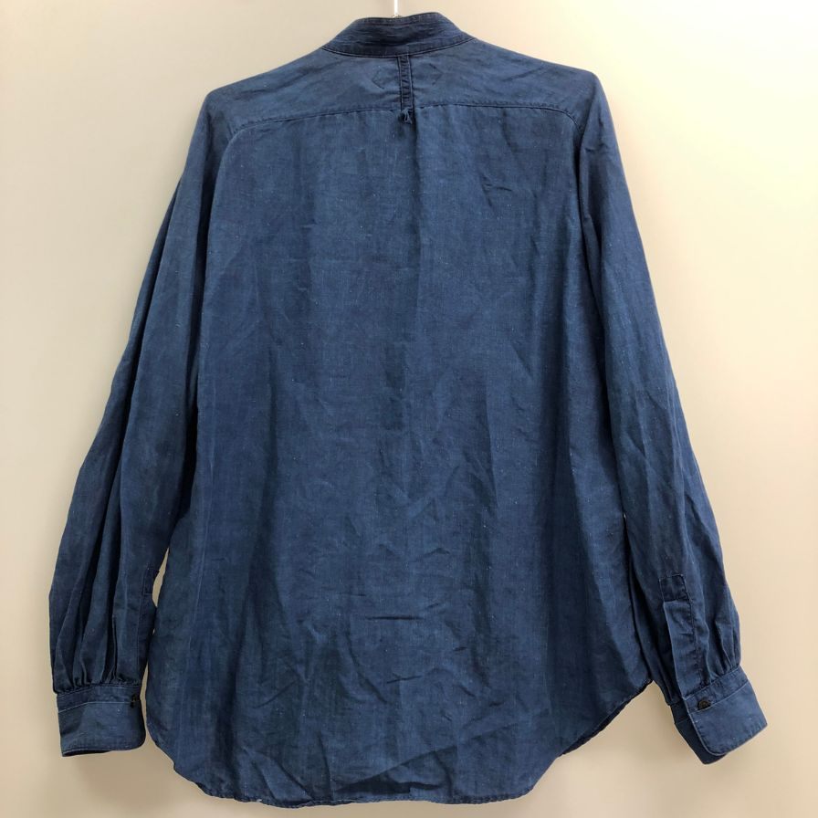 美品◆オーベルジュ スタンドカラーシャツ ポルティエ リネン インディゴ メンズ サイズ40 AUBERGE 【AFB43】