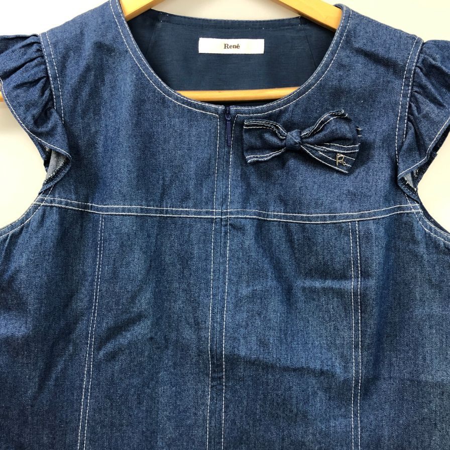 中古◆ルネ ワンピース ノースリーブ 膝丈 662601 デニム インディゴ レディース サイズ36 Rene 【AFB3】