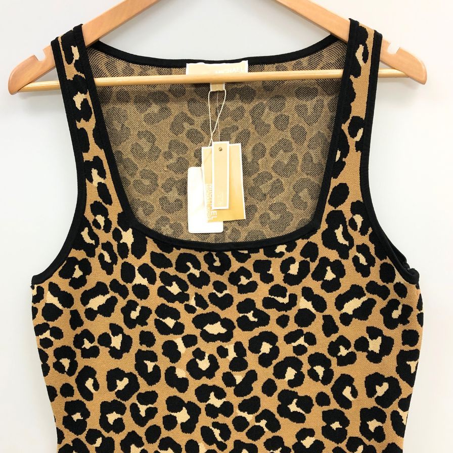極美品◆マイケルコース ワンピース ノースリーブ ドレス レオパード柄 レディース サイズL 総柄 MICHAEL KORS 【AFB30】