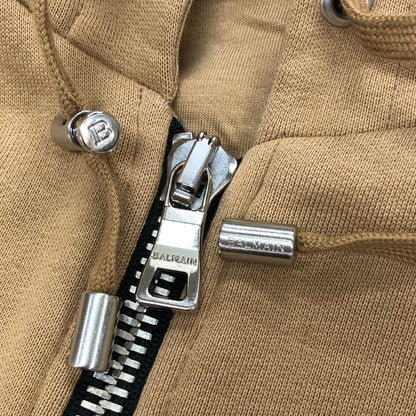 中古◆バルマン ノースリーブパーカー ジップアップ サイドロゴ ベージュ メンズ サイズXS BALMAIN 【AFB8】