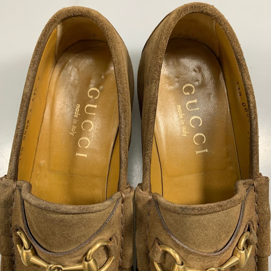 グッチ ビットローファー スエード ブラウン メンズ サイズ41.5E GUCCI 約26.5cm【AFC44】